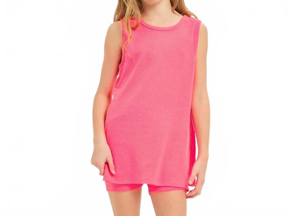 NEW GOOD GIRL waffle knit top and short set in hot pink